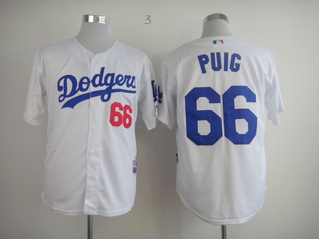 Men Los Angeles Dodgers 66 Puig White MLB Jerseys